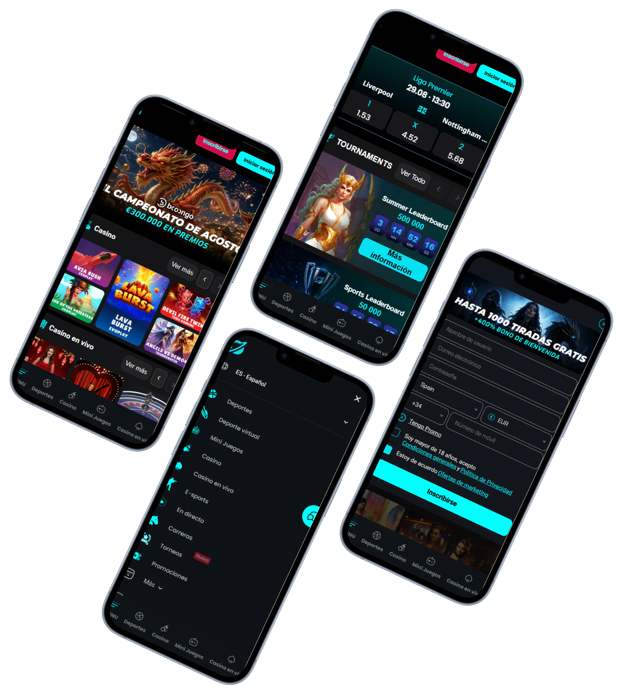 Cosmobet Casino versión móvil con juegos, apuestas, menú y registro